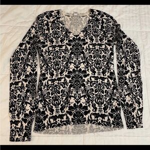 Gap Women’s Black & White Floral Sweater Medium Fitted Lightweight Y2K Preppy